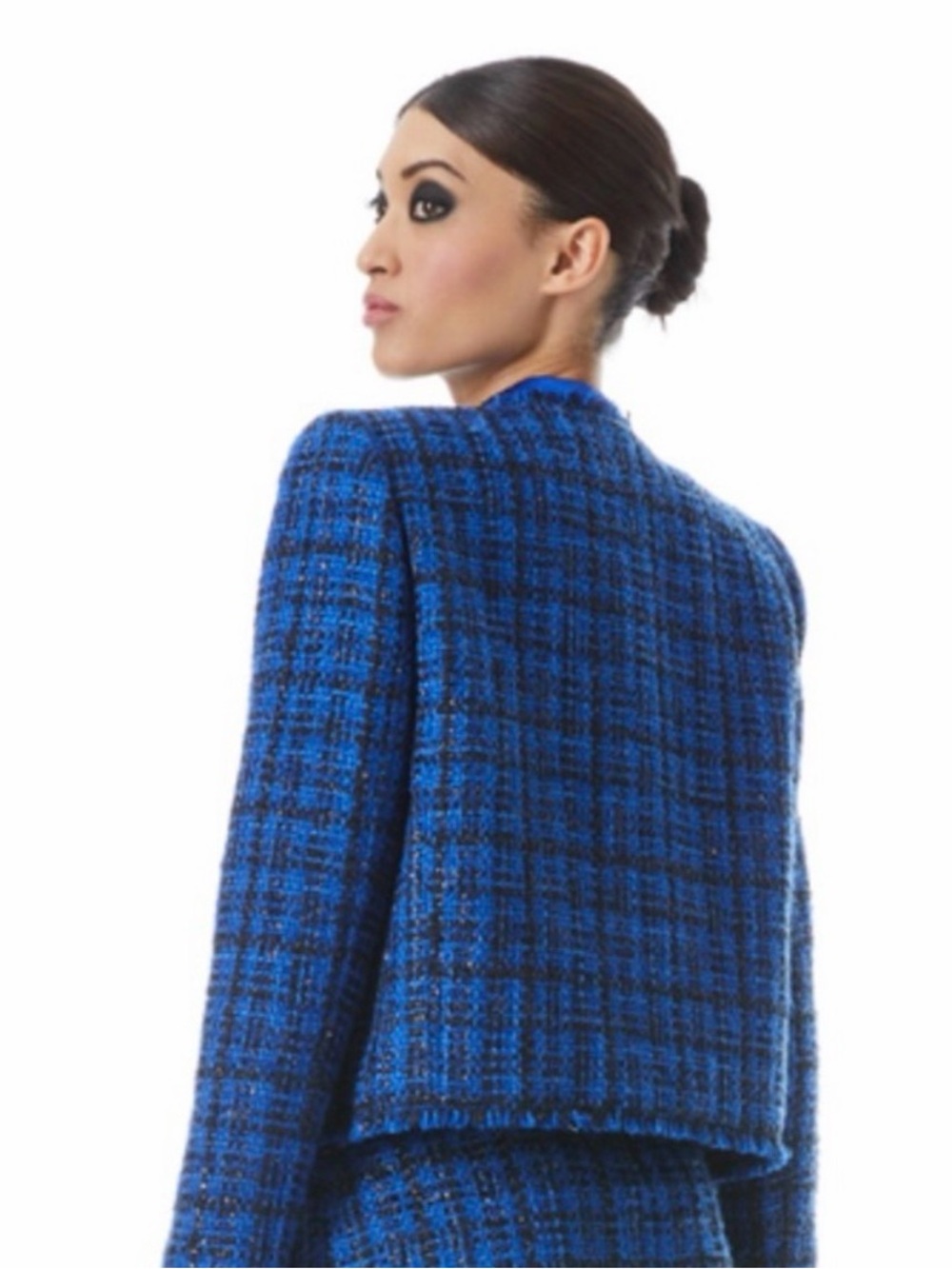NWT Alice+Olivia Royal Blue and Black Kidman Tweed Jacket w/ Fringe Trim - Picture 5 of 8